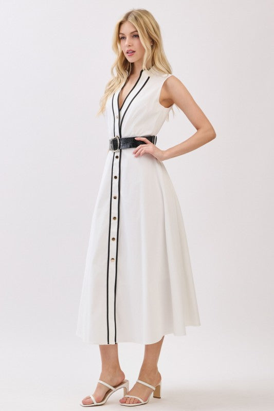 Vestido midi blanco con negro