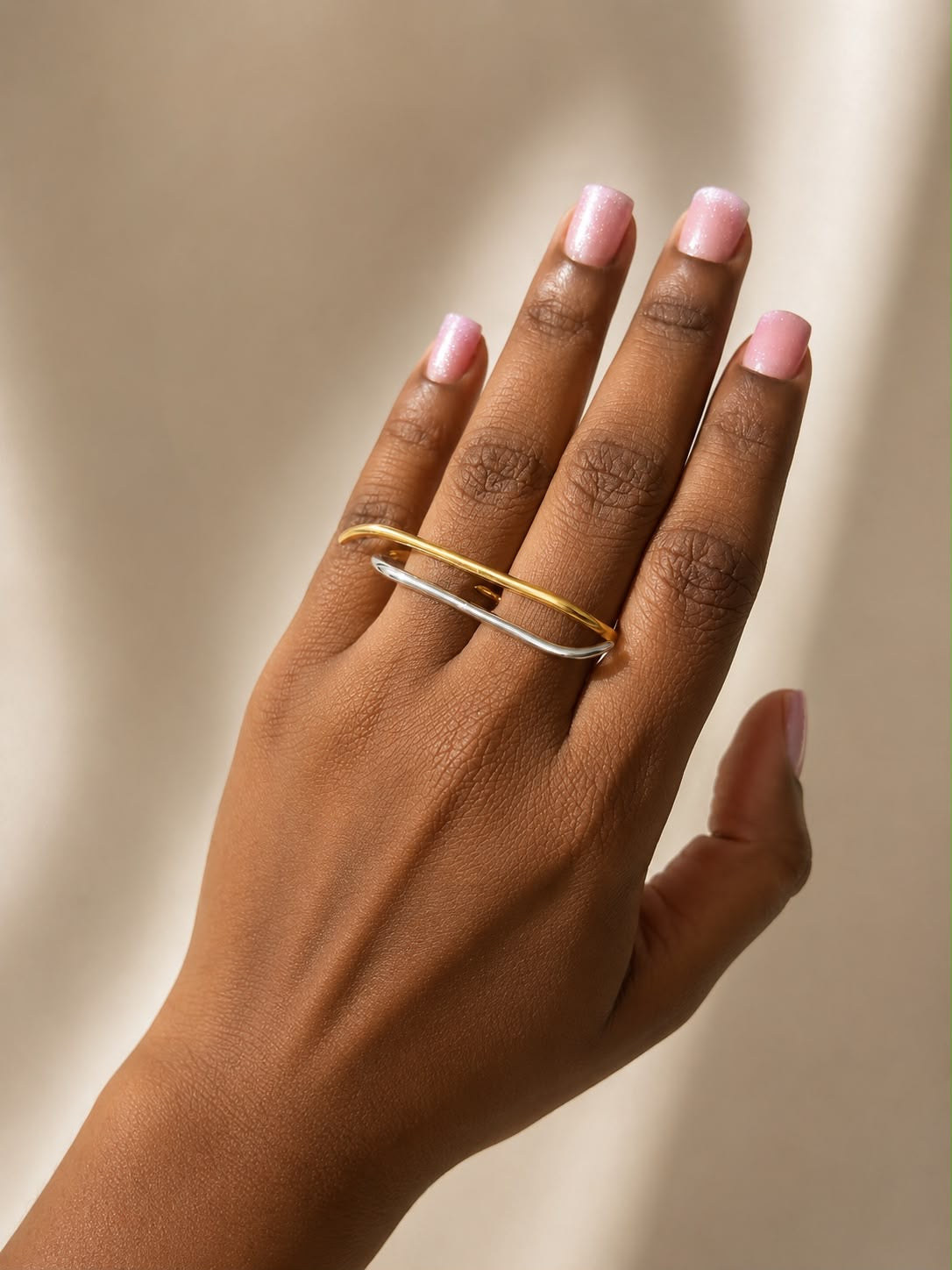 Anillo doble Silver Gold (ajustable) acero y rodio