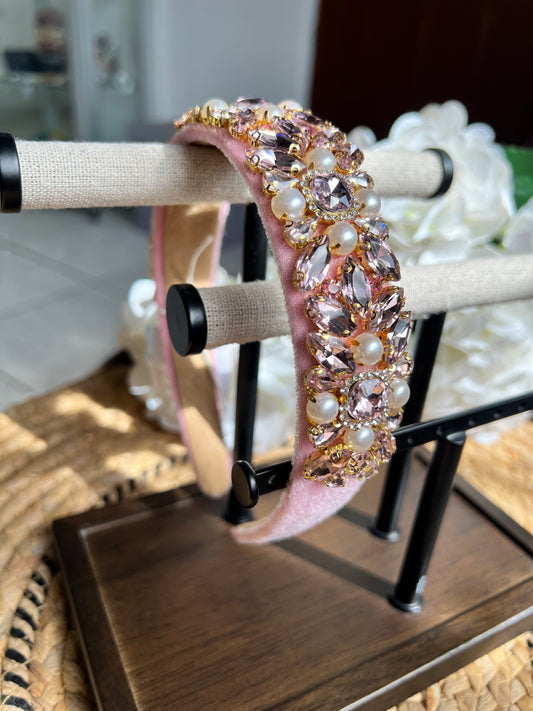 Diademas de terciopelo con perlas y piedras 02722