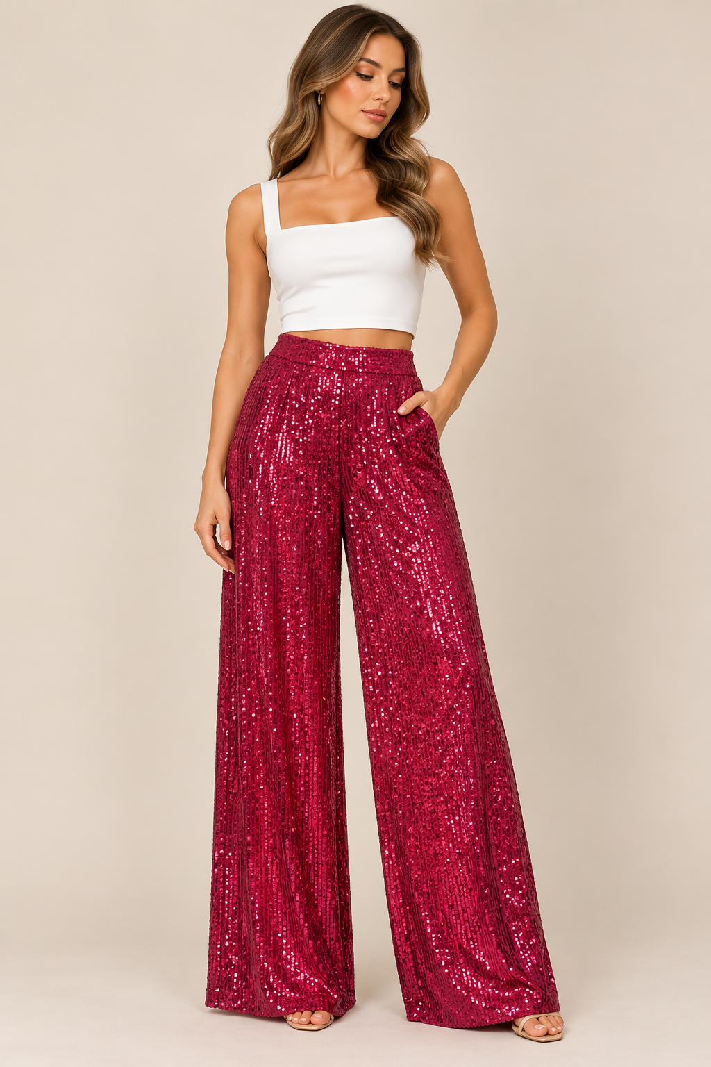 PANTALON DE LENTEJUELAS FUCSIA