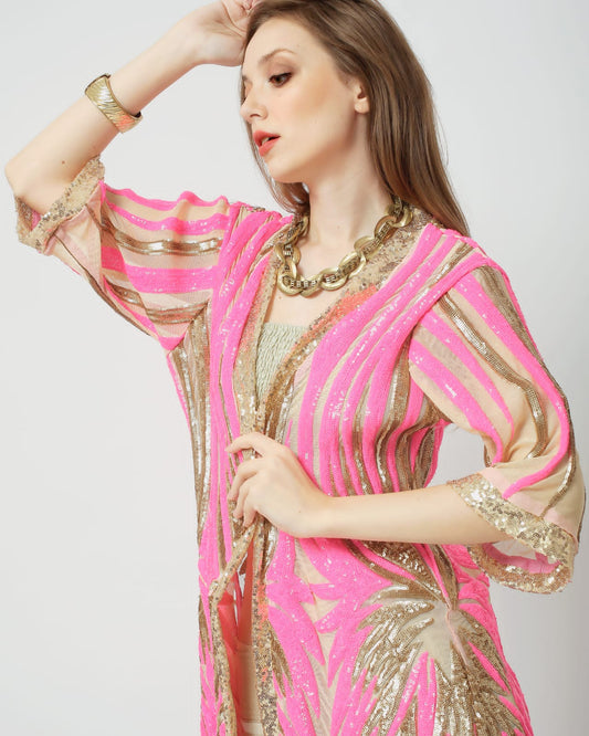 Pink and Gold Sequin Kimono