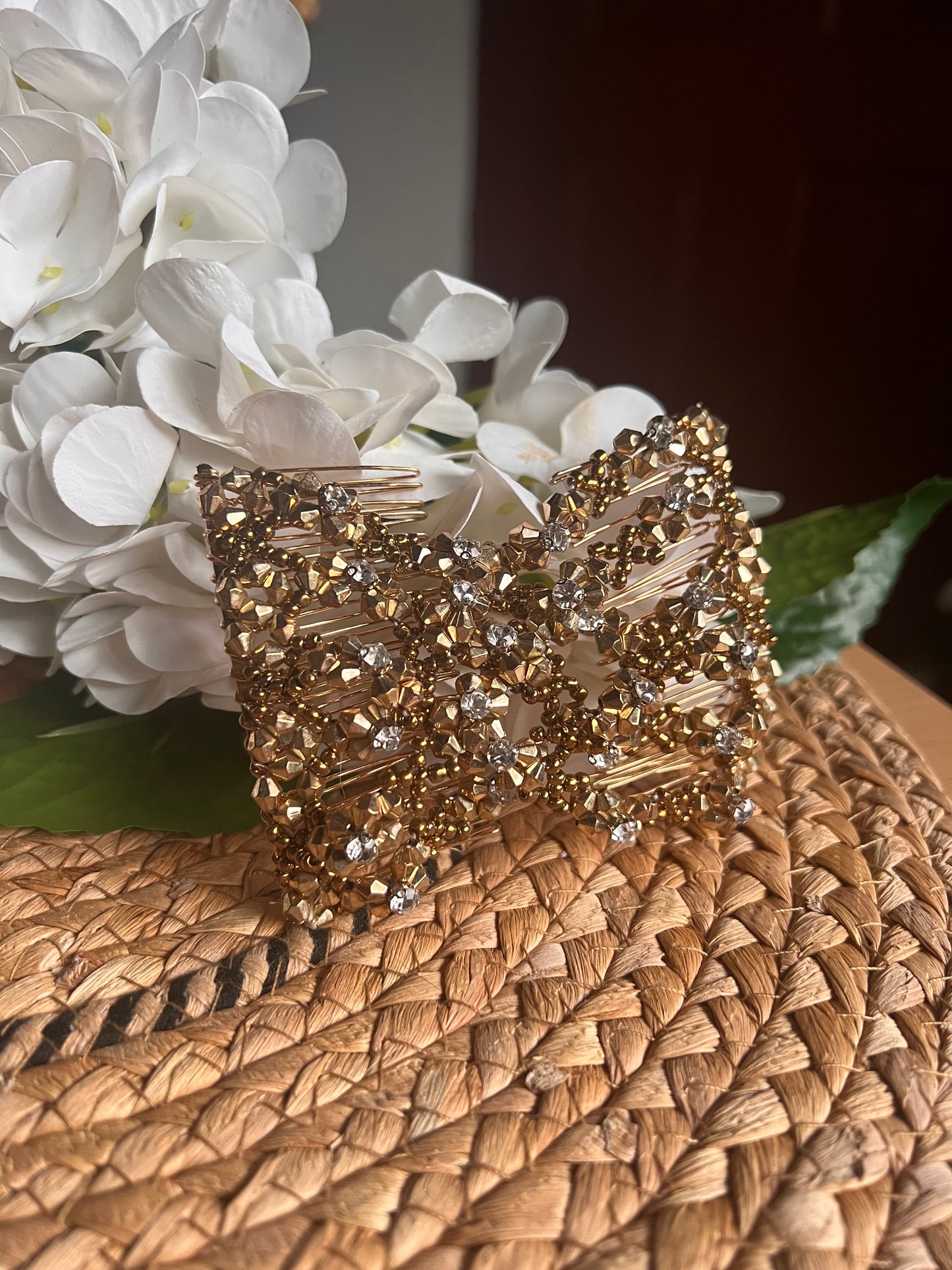 Horquilla Dorada de cristales 01114