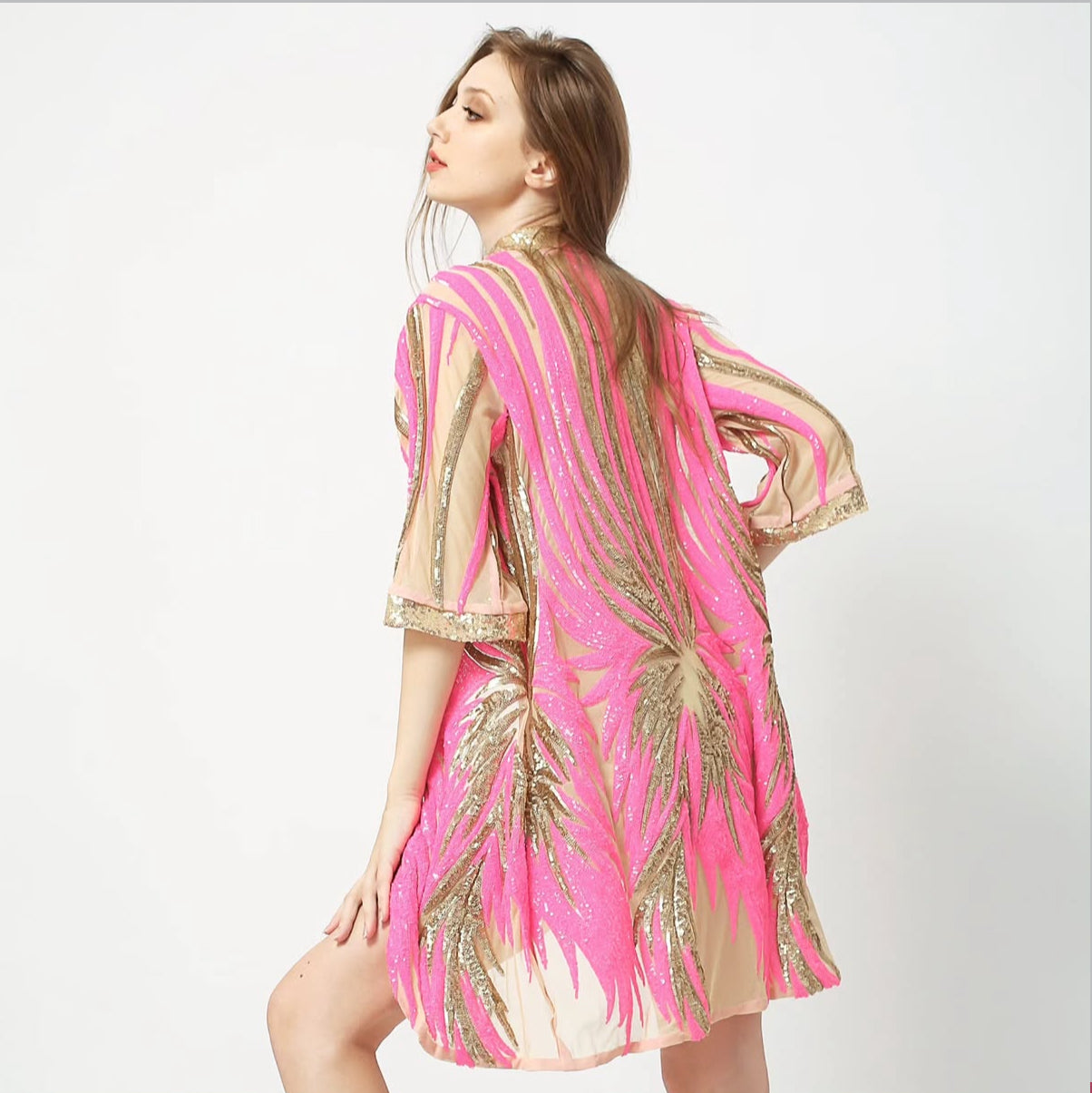 Pink and Gold Sequin Kimono