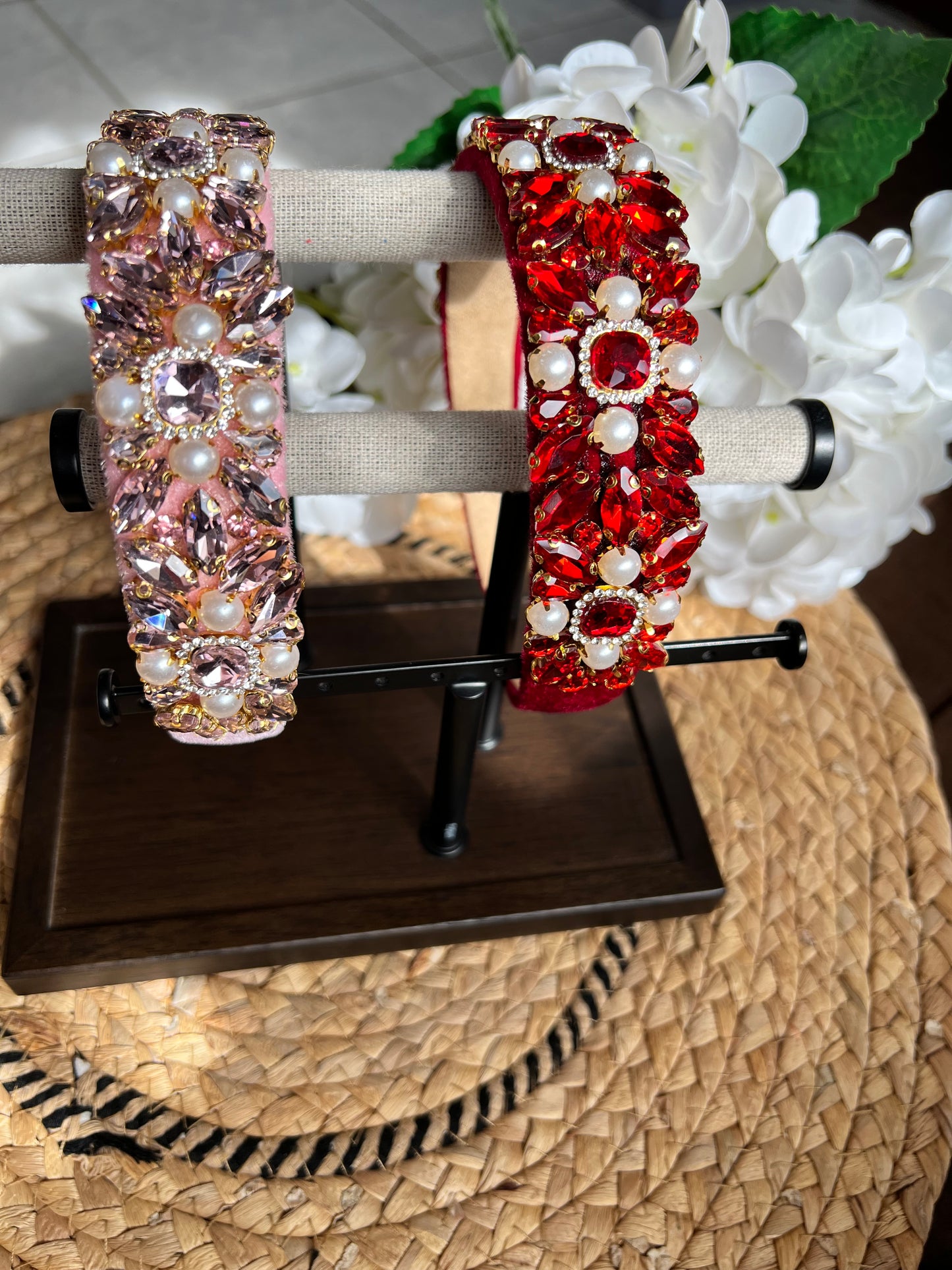 Diademas de terciopelo con perlas y piedras 02722