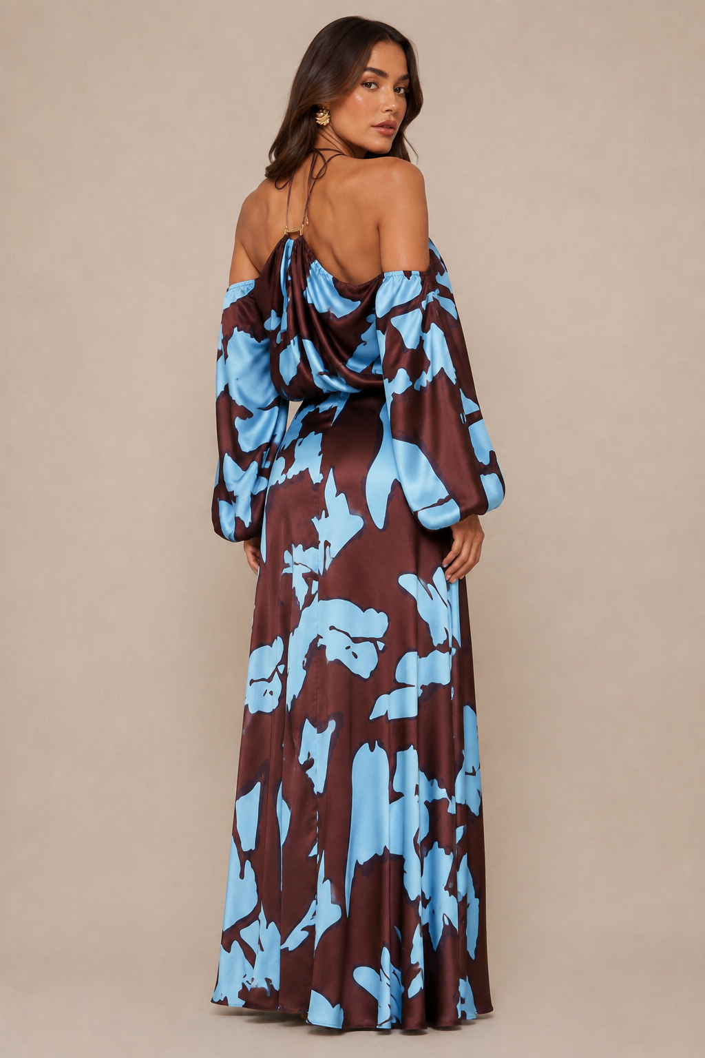Vikki Satin Maxi Dress - Brown/combo