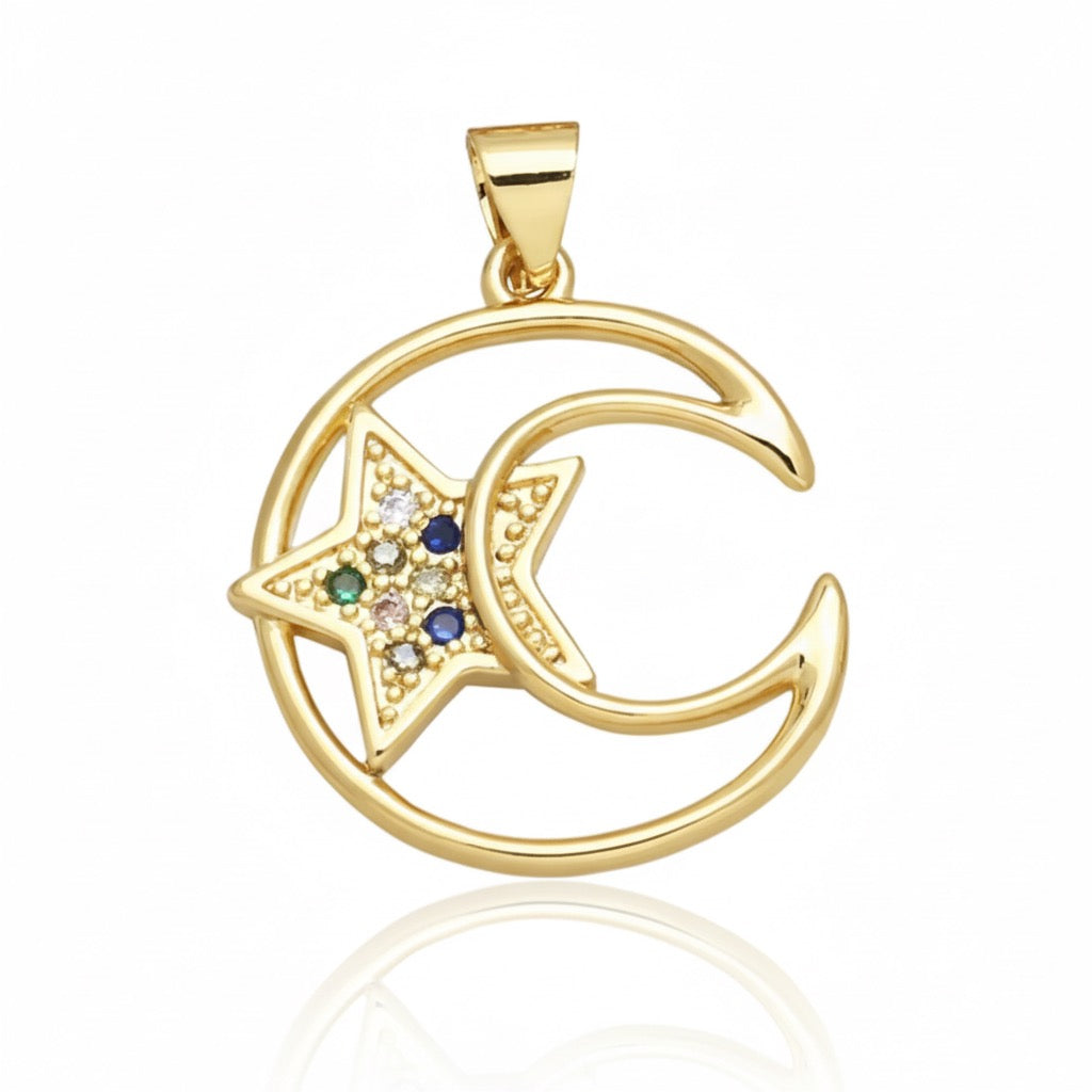 DIJE BORDE LUNA ESTRELLA CON CIRCONES