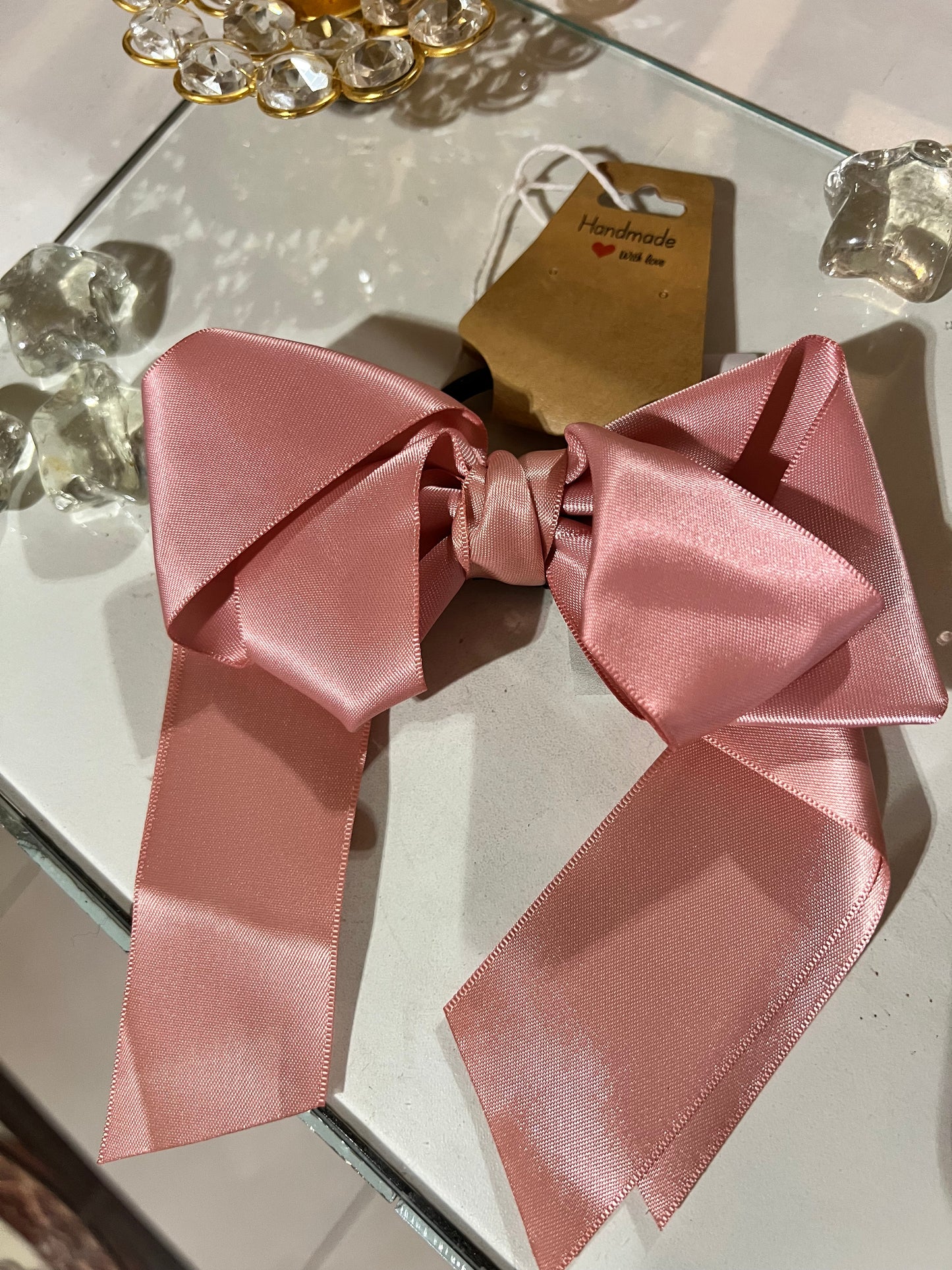 Lazo de satín con liga rosado 05502