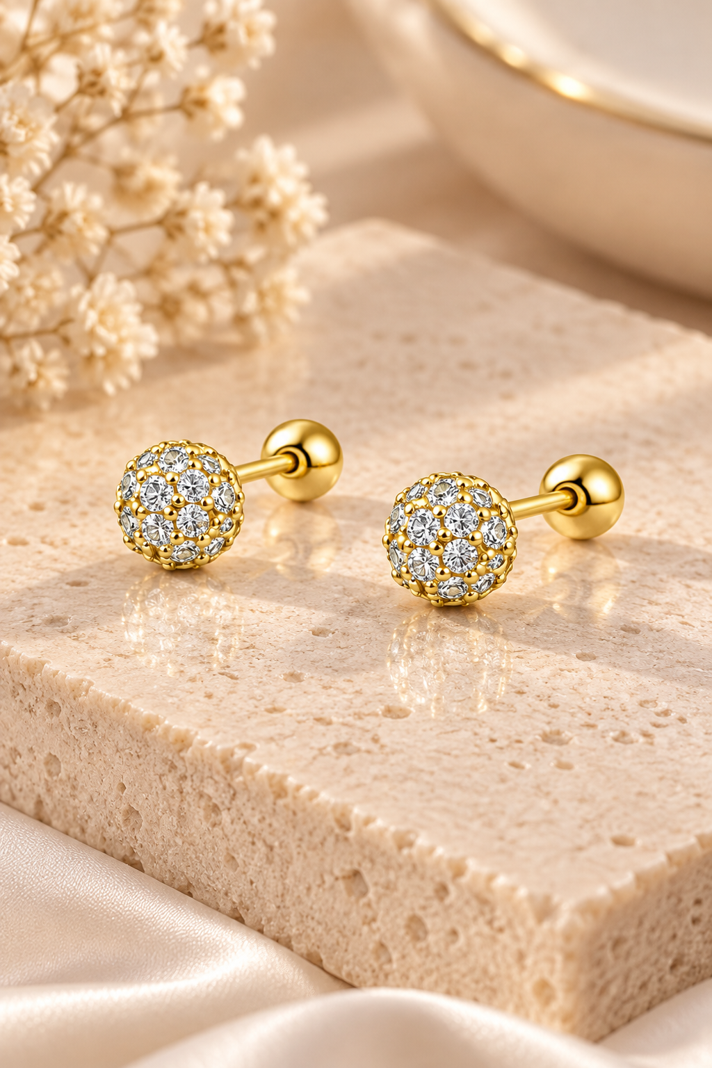 Aretes punto con circones oro 10K - Piercing