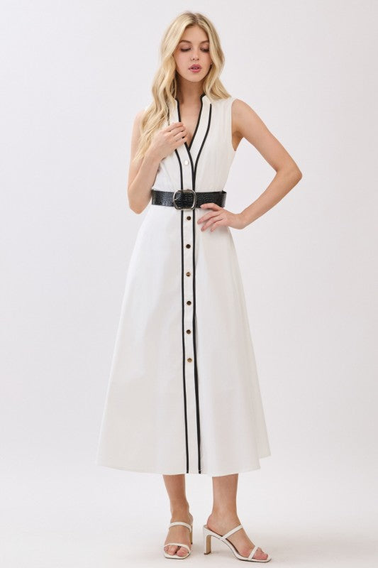 Vestido midi blanco con negro