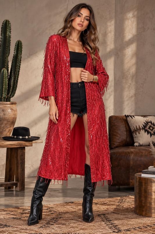 Red Sequin Kimono