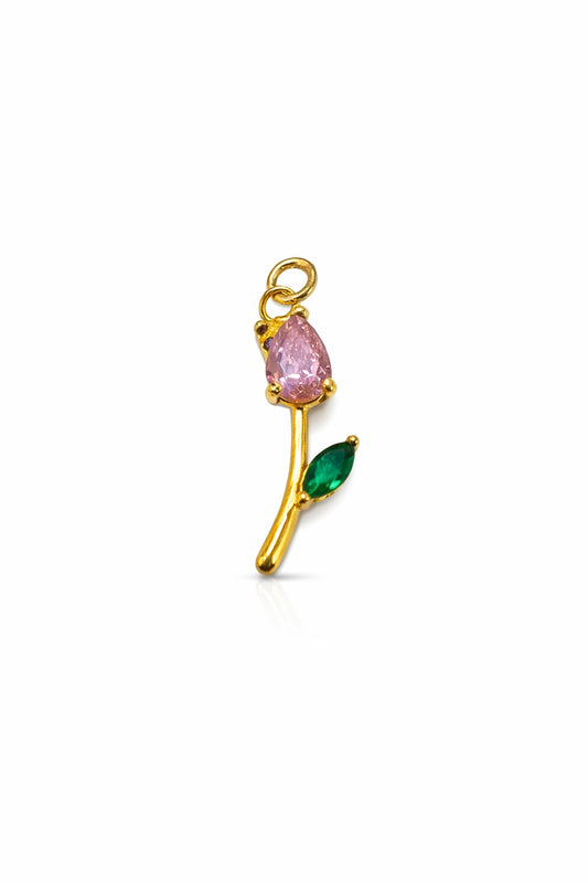 DIJE TULIPAN PEQUEÑO Y HOJA DE CRISTAL