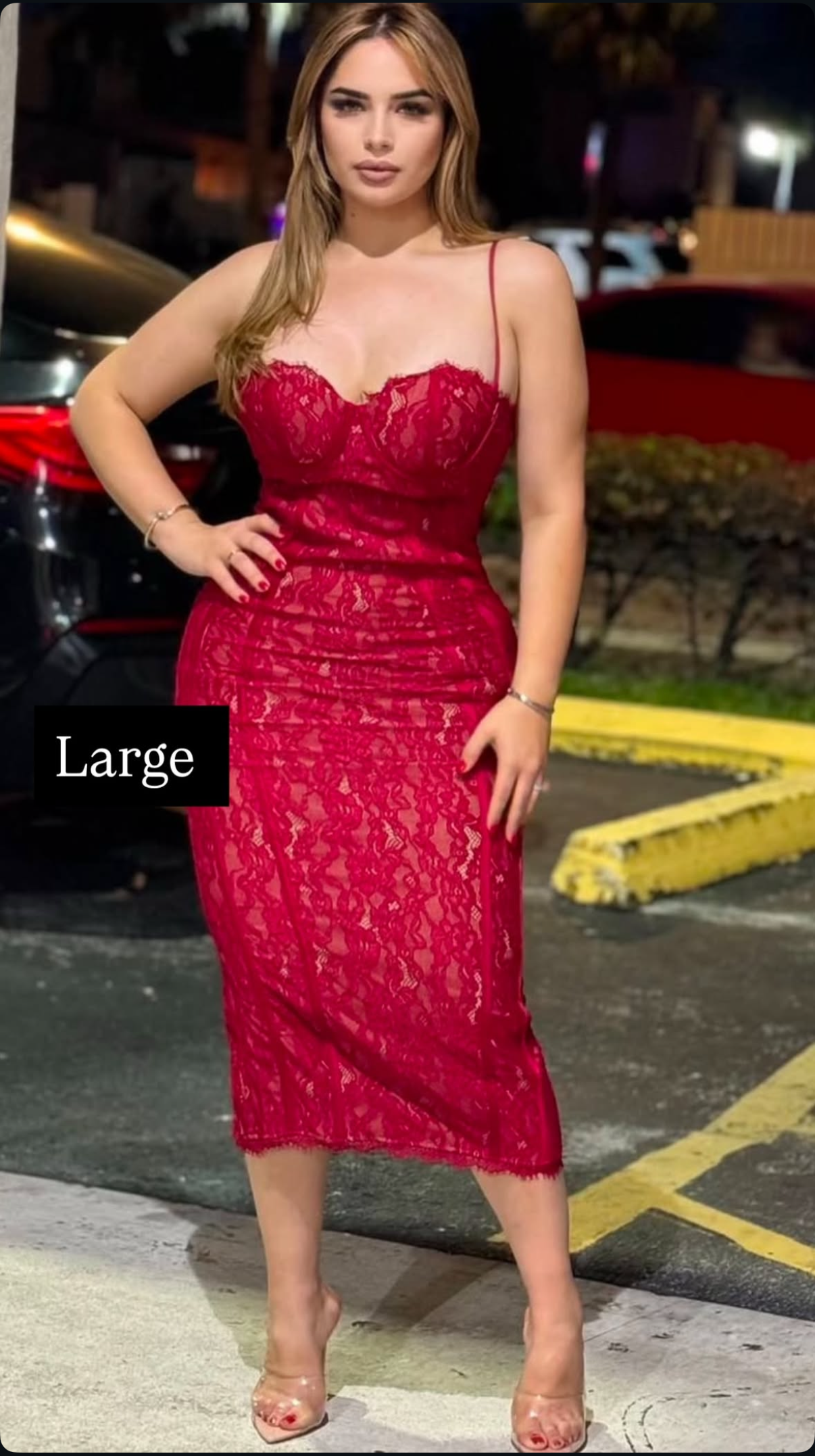 Midi Dress rojo encaje