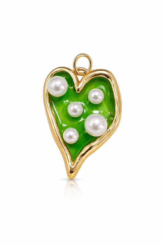 DIJE CORAZON BORDE DORADO CON RESINA Y PERLAS