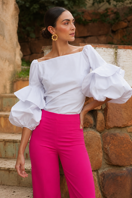 BLUSA BLANCA MANGAS BOMBACHAS