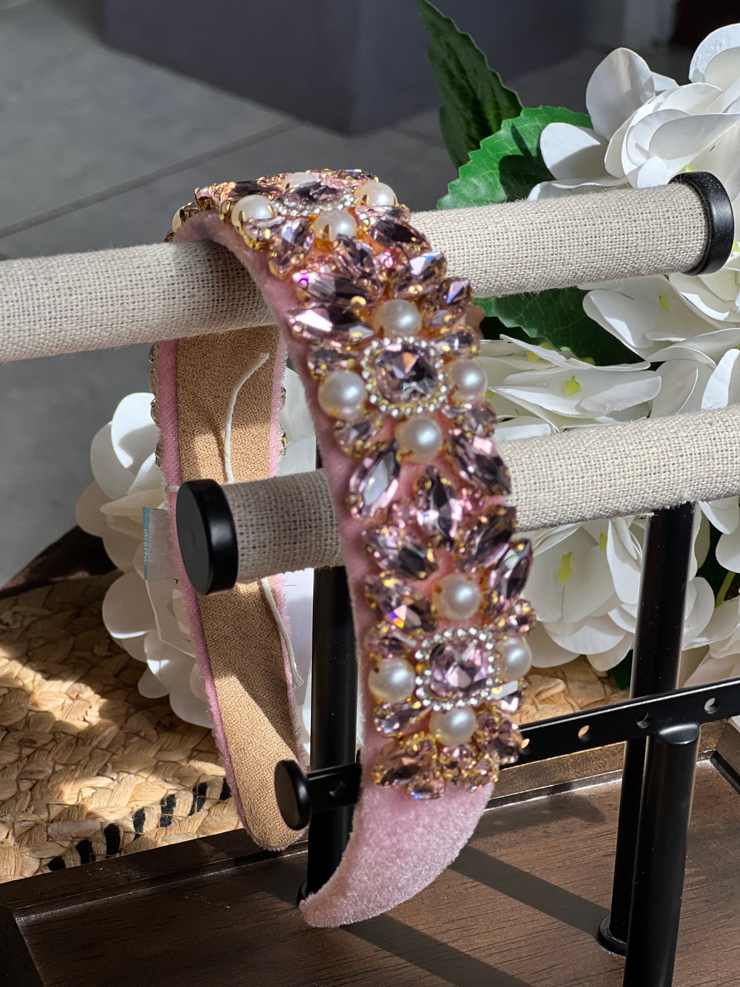 Diademas de terciopelo con perlas y piedras 02722