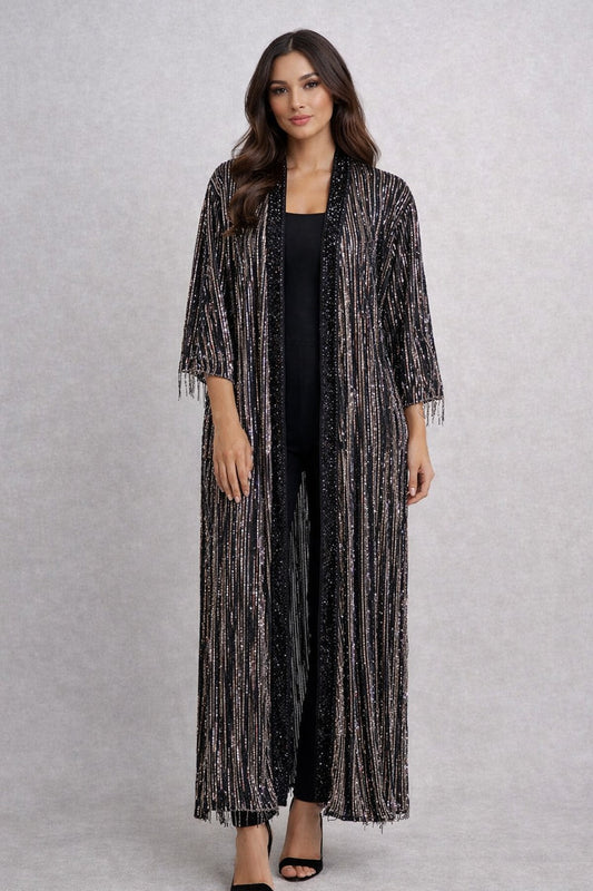 Kimono de lentejuelas negras largo