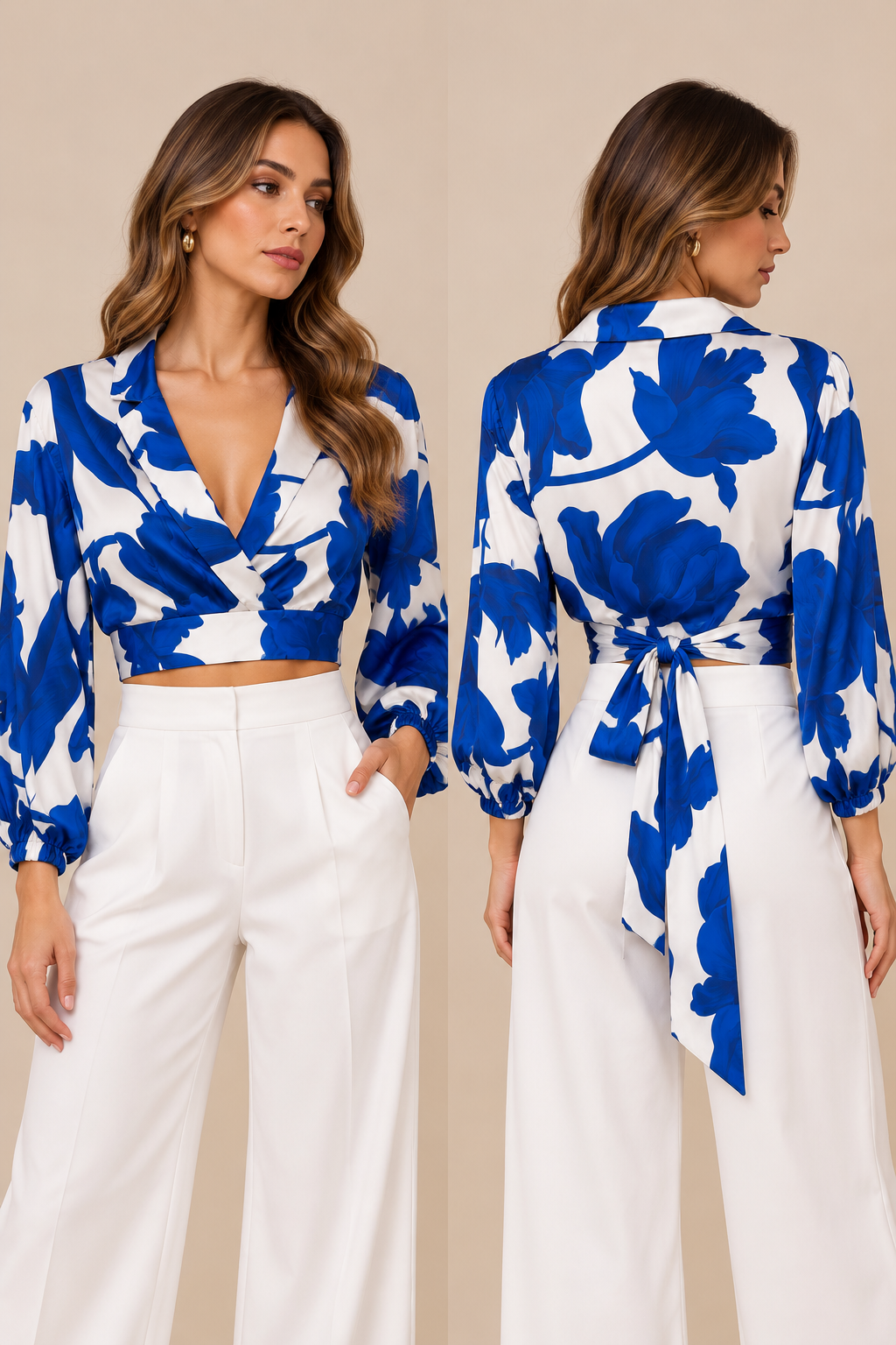 BLUSA ESTILO TOP AZUL CON BLANCO CON DETALLE DE AMARRE