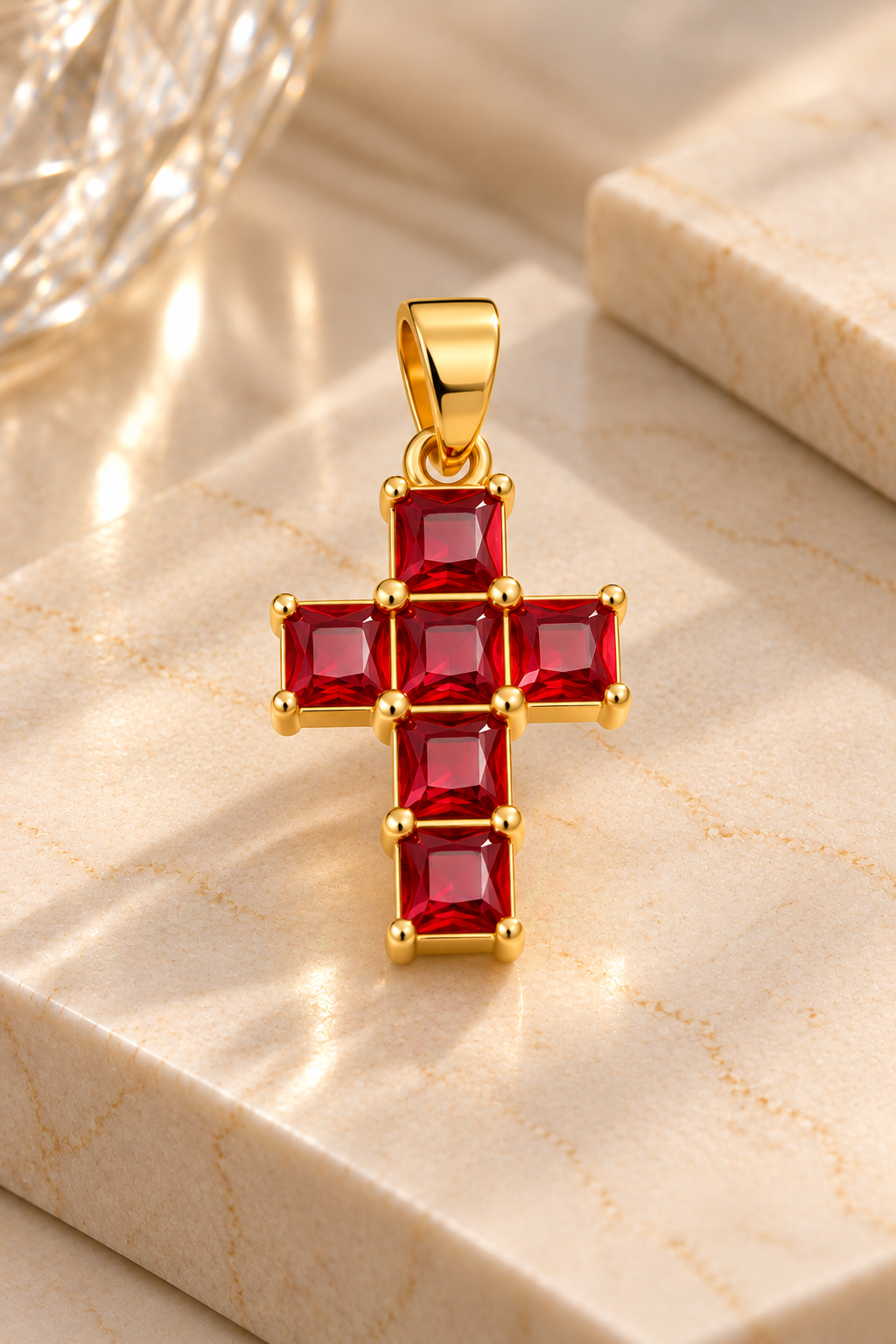 DIJE DE CRUZ DORADA CON CRISTALES