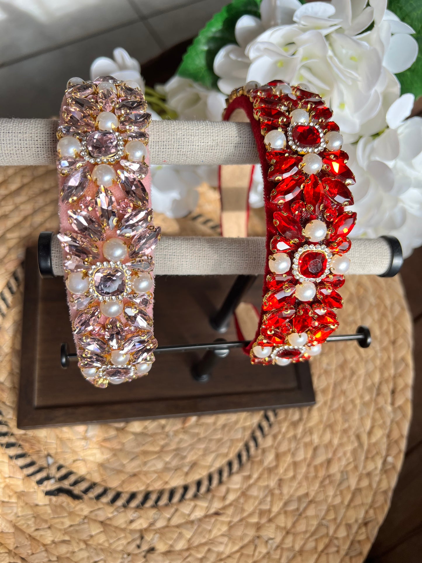 Diademas de terciopelo con perlas y piedras 02722