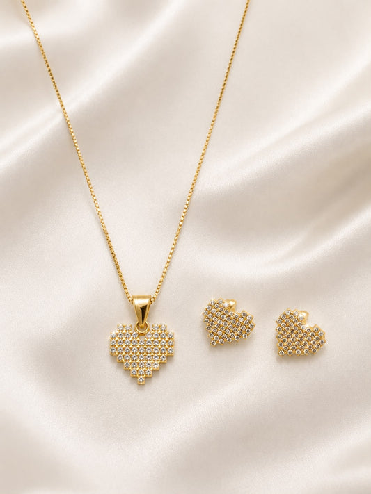 Set corazón acero y rodio baño de oro