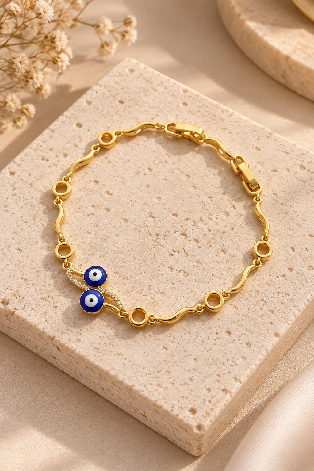 Pulsera ojito turco - acero y rodio