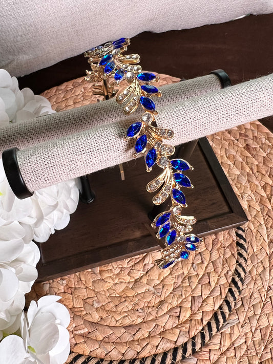 Diadema delicada dorado con azul 01505