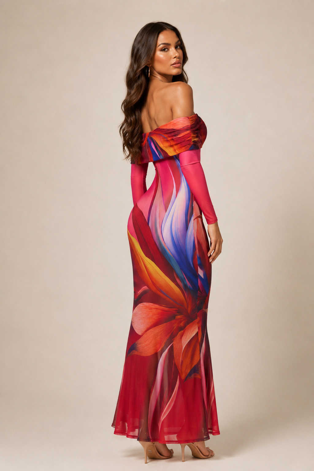 Jennifer Abstract Mesh Maxi Dress - Pink/combo