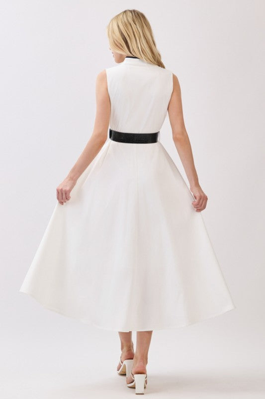 Vestido midi blanco con negro
