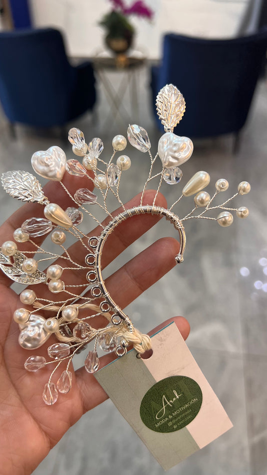 Earcuf hojas, perlas y corazones 01516a