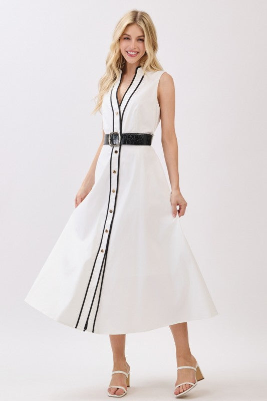 Vestido midi blanco con negro