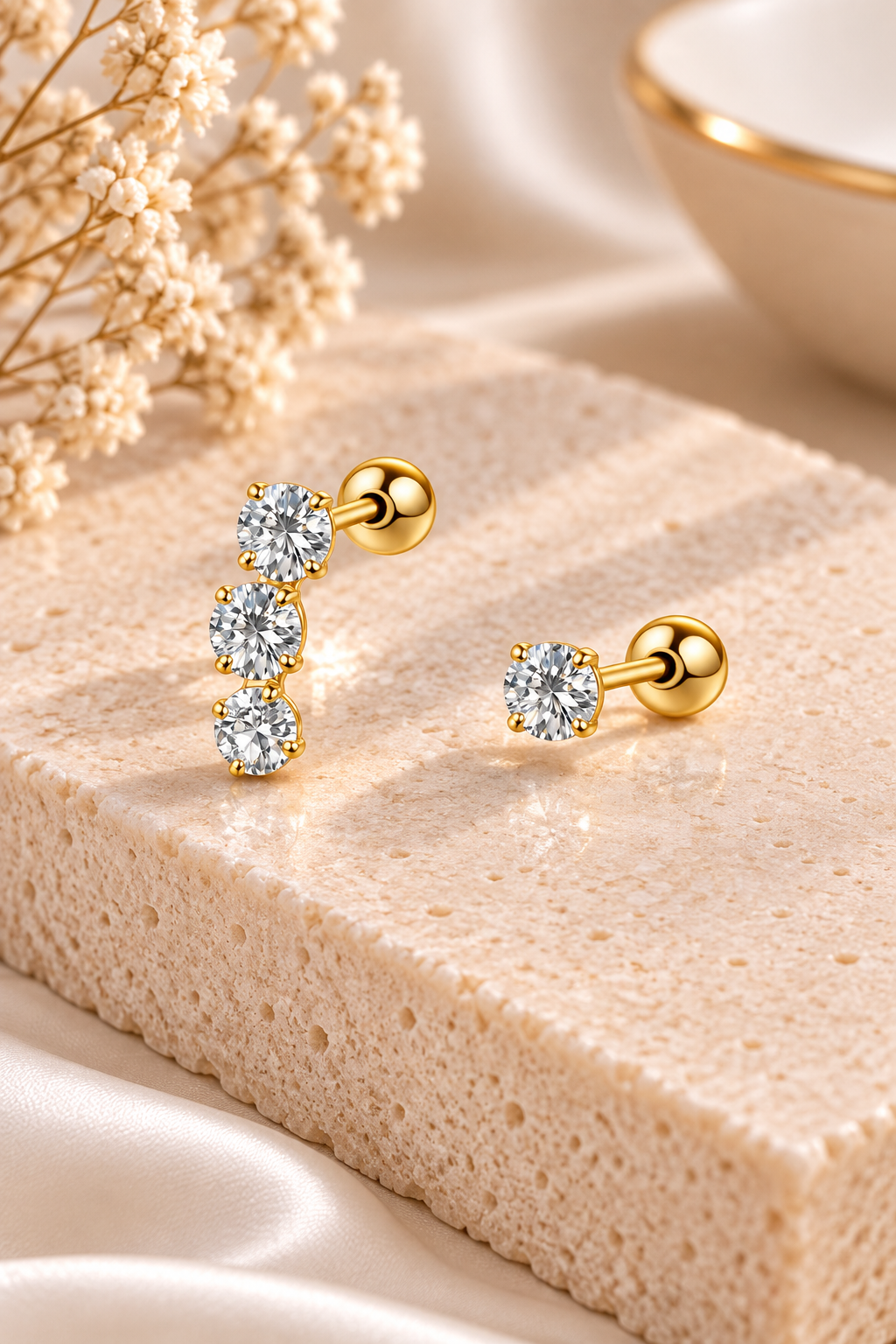Topito Oro 10K circon y par de 3 circones 4mm - Piercing