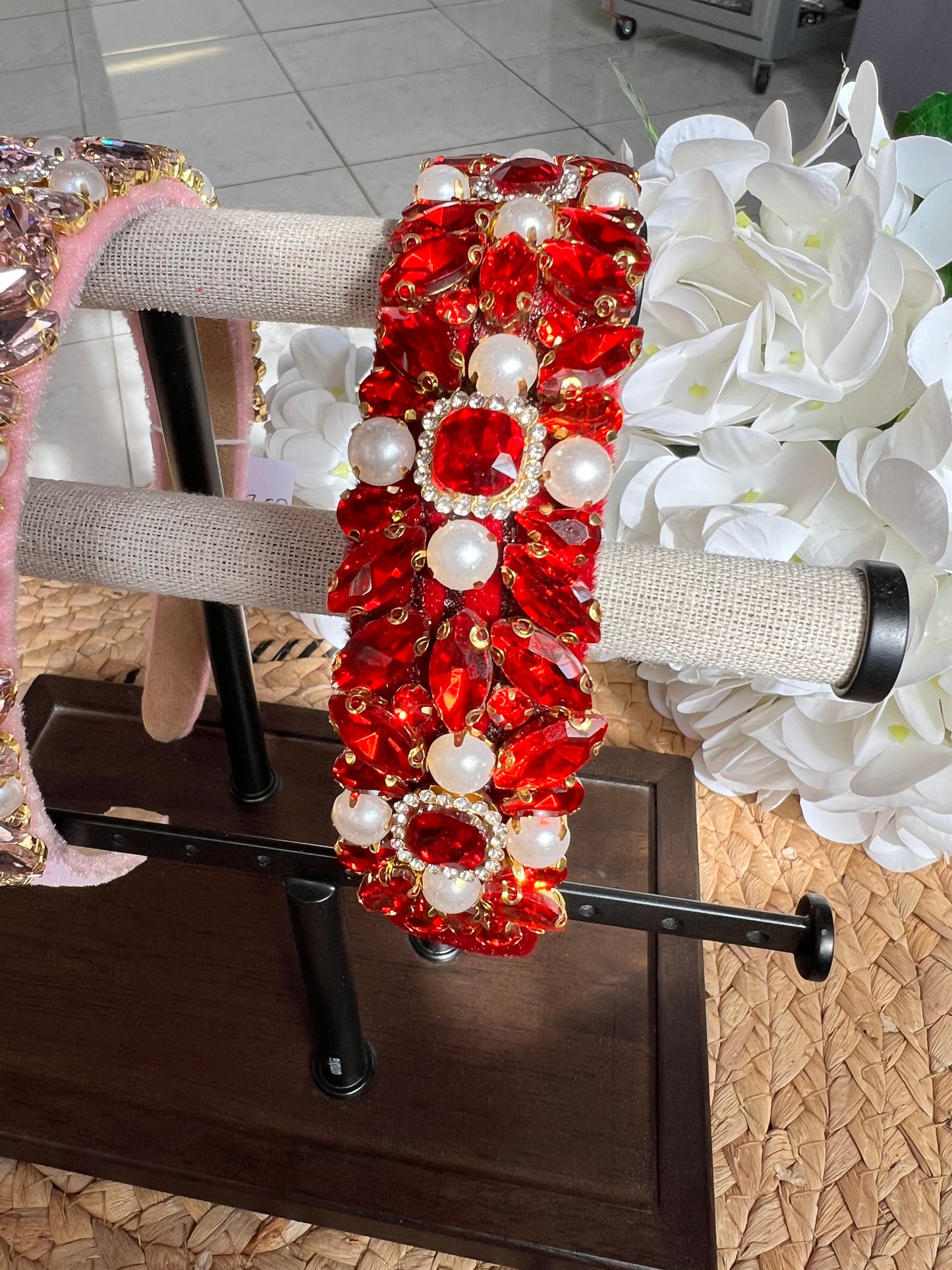 Diademas de terciopelo con perlas y piedras 02722