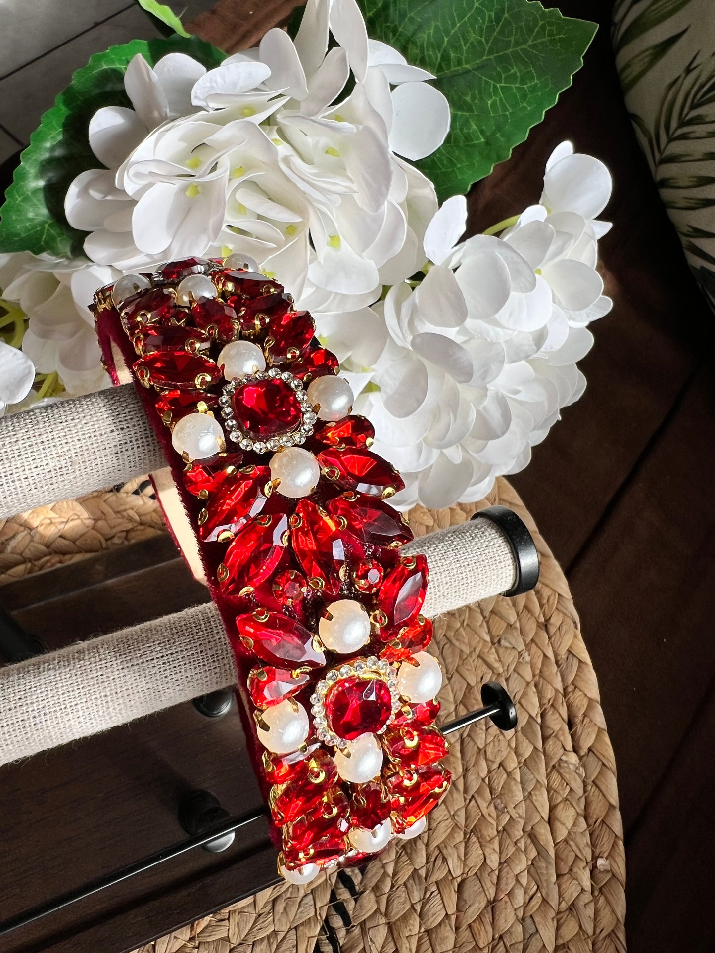 Diademas de terciopelo con perlas y piedras 02722