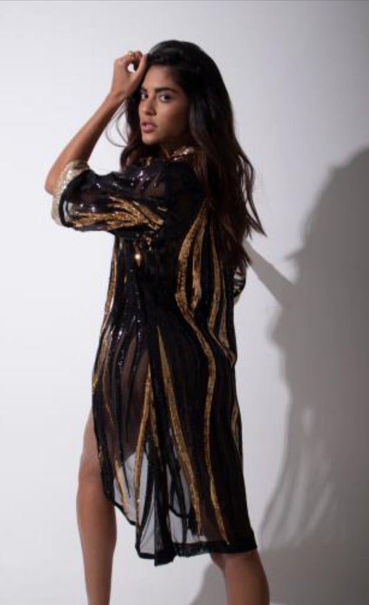 Black and Gold Sequin Kimono