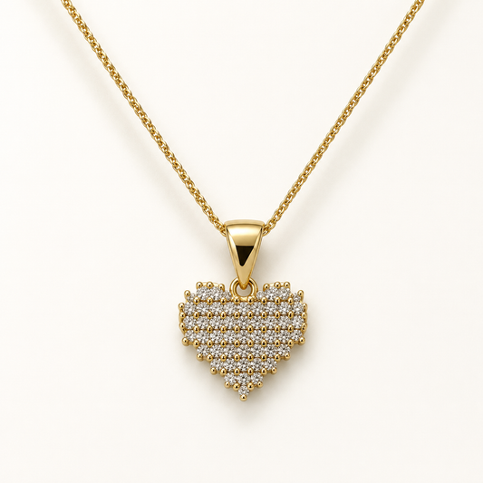 Collar corazon dorado acero y rodio baño de oro