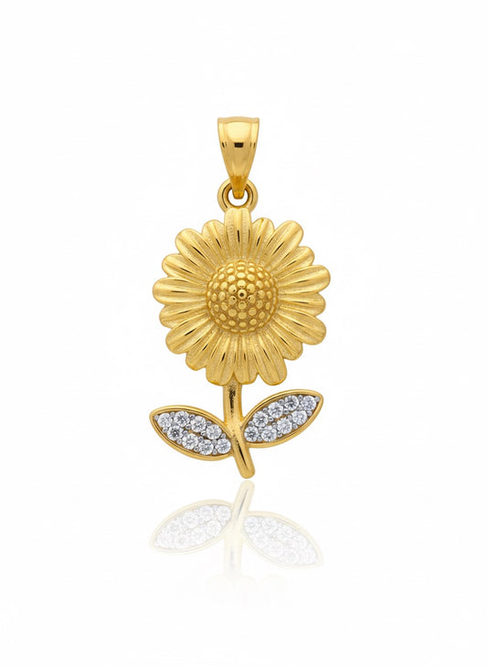 DIJE GIRASOL CON CIRCONES EN LAS HOJAS