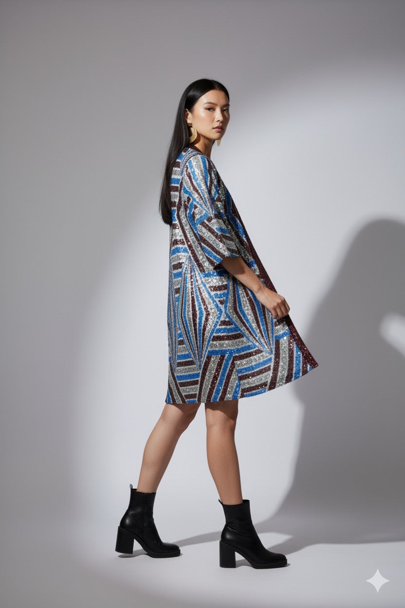 Geometrical Sequin Kimono