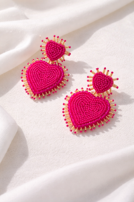 Aretes Corazón Fucsia Sunburst
