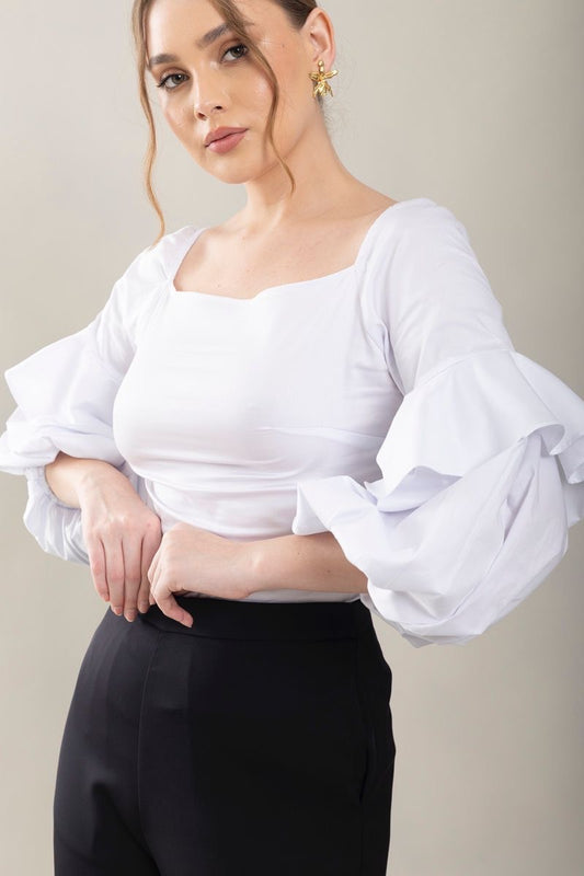 BLUSA BLANCA MANGAS BOMBACHAS
