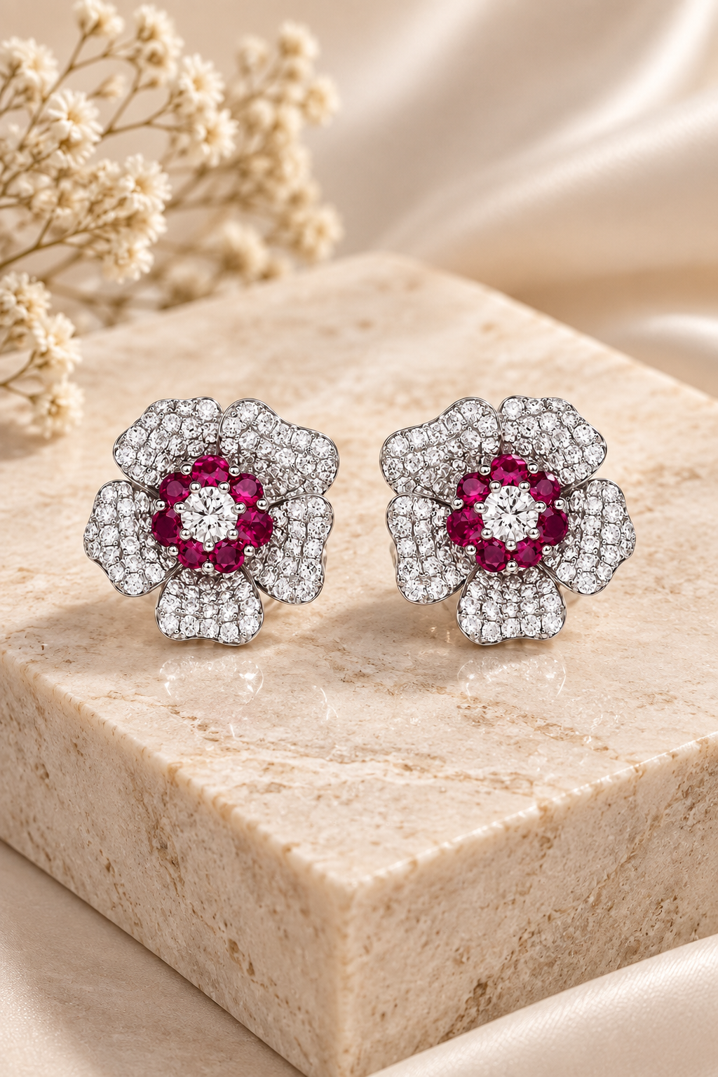 Studs Rubi/chapado en Oro 18K