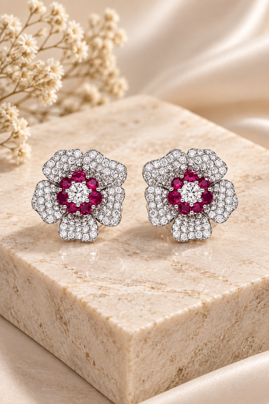 Studs Rubi/chapado en Oro 18K