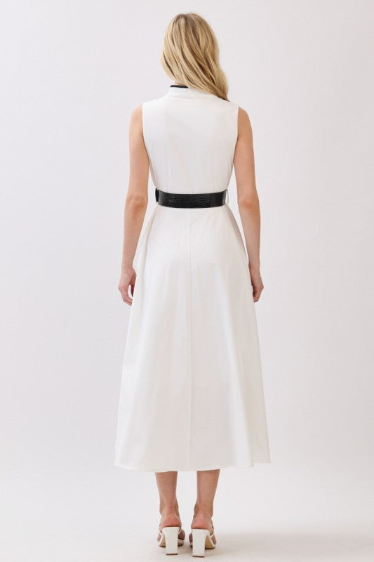 Vestido midi blanco con negro