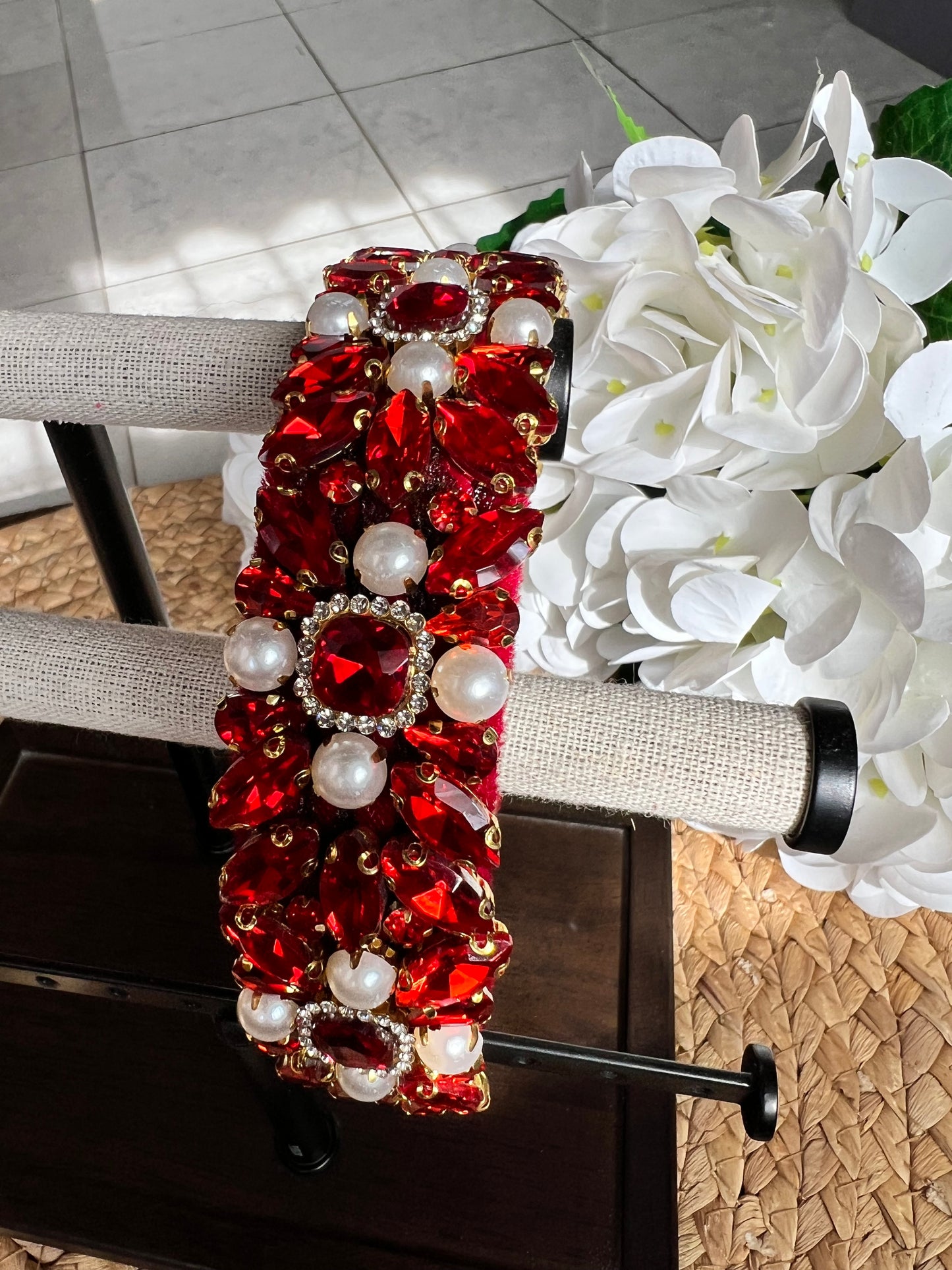 Diademas de terciopelo con perlas y piedras 02722