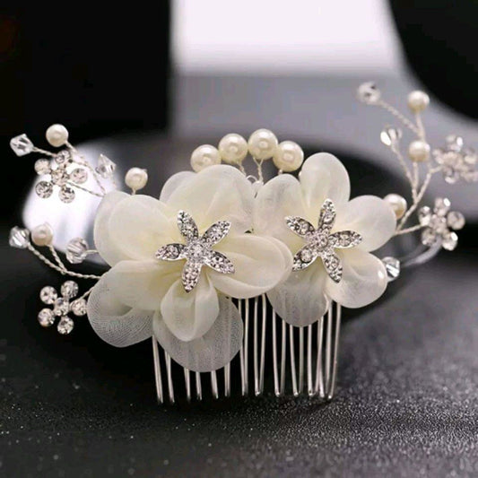Peineta White Bride Floral 01106