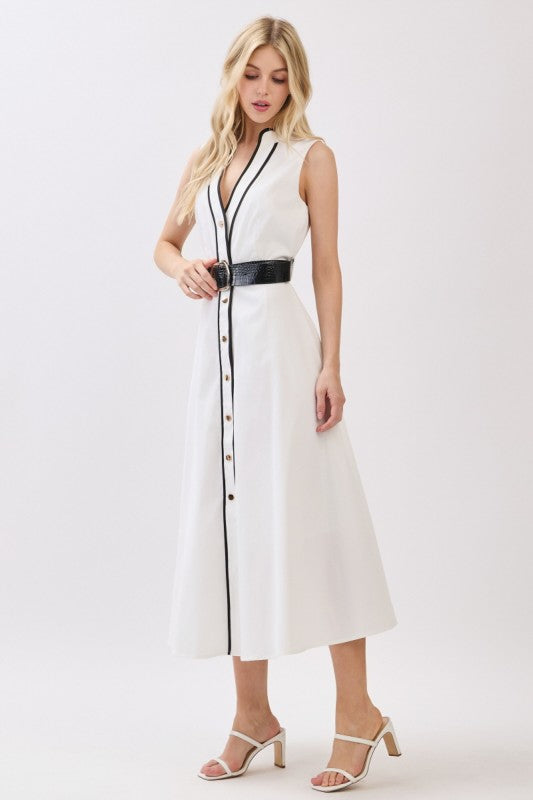 Vestido midi blanco con negro