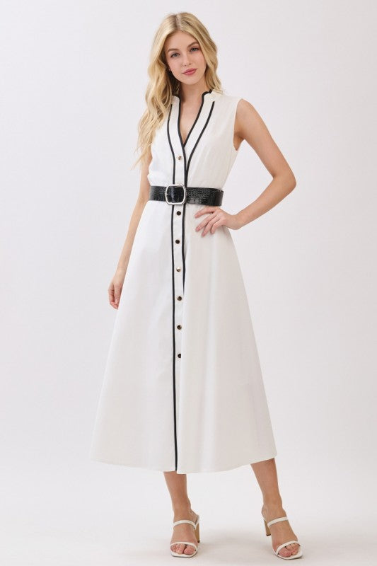 Vestido midi blanco con negro