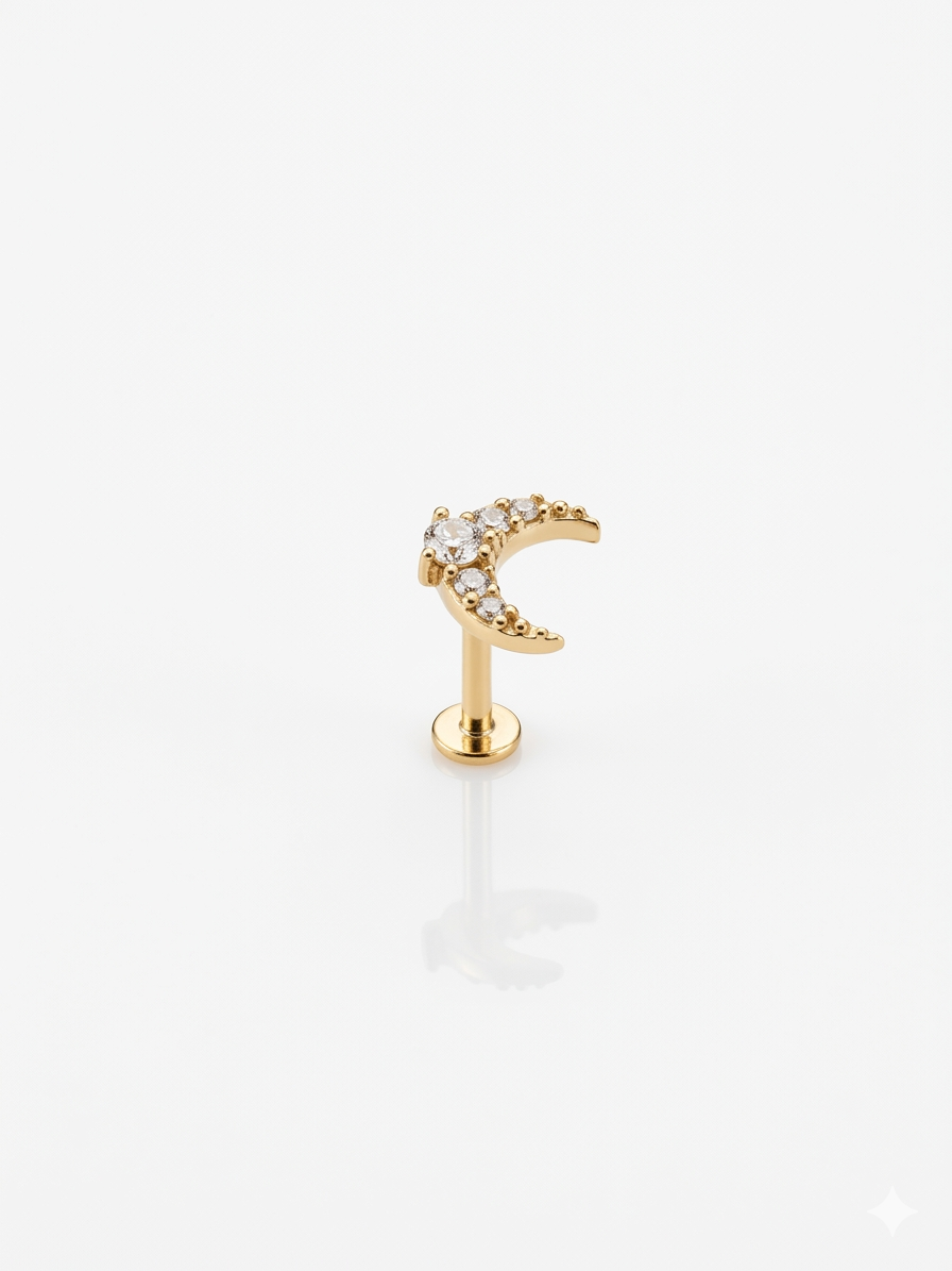 Piercing para orejas 14K con pequeños cristales