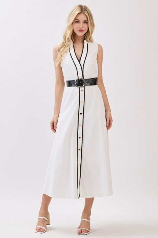 Vestido midi blanco con negro