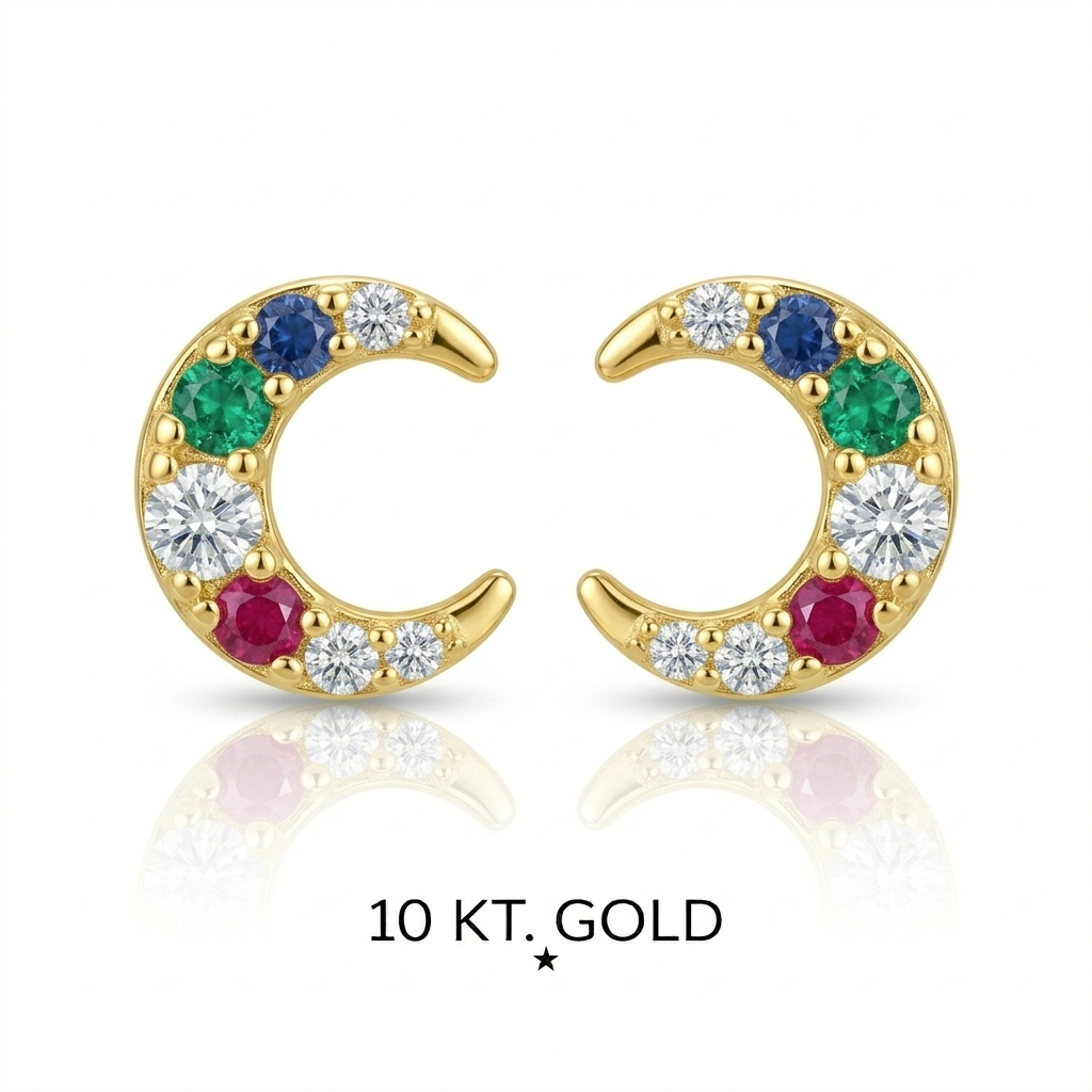 Topitos de Oro 10k luna de circones colores variados - Piercing