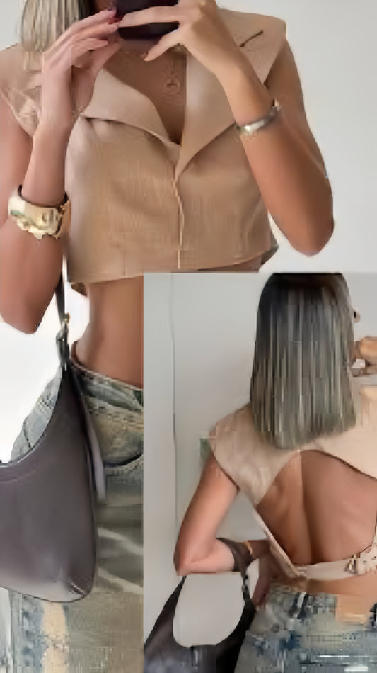 Top beige con evilla